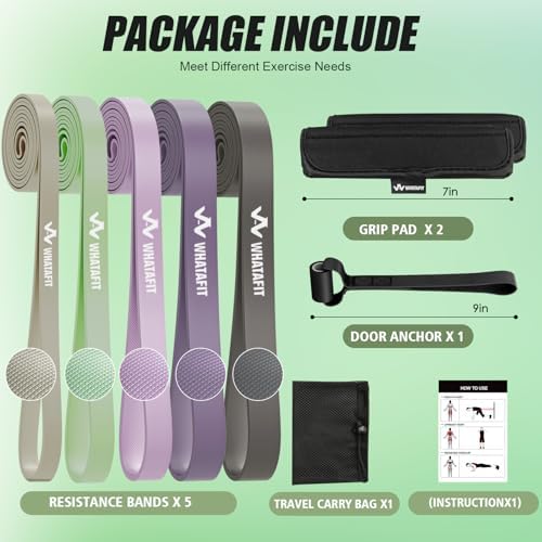 WHATAFIT Resistance Bands, 5 Level Pull Up Assistance Bands for Working Out