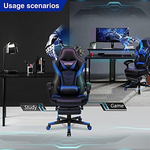 ELECWISH Ergonomic Gaming Chair, Reclining Computer Chair,Blue-Black