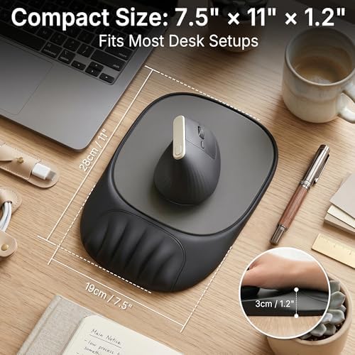 Ergonomic Mouse Pad with Wrist Rest, Sloped Memory Foam Mousepad with Wrist Support, Cooling Channels, Non-Slip Base, Smooth Lycra Surface for Office, Gaming & Home Desk (Space Grey)