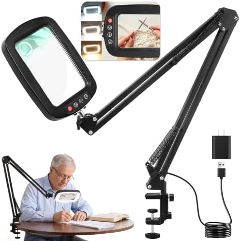 12X 30X Large Magnifying Glass with Light, Stand & Clamp, LED Desk Lamp