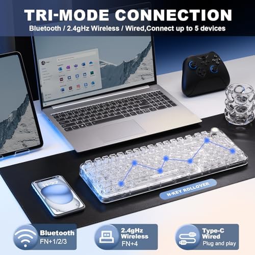 YUNZII X98 Clear Wireless Mechanical Keyboard with Knob (White,Snow Switch)