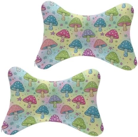 2 Pcs Car Neck Pillow Mushroom Breathable Removable Cover Headrest for Driving Office Rest