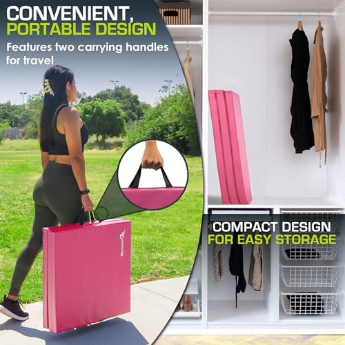 ProsourceFit Tri-Fold Folding Thick Exercise Mat 6’x2’ with Carrying Handles for MMA, Gymnastics, Stretching, Core Workouts