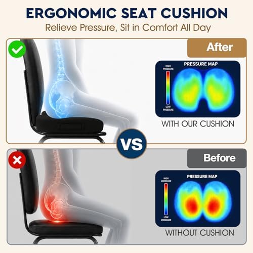 TushGuard Seat Cushion, Memory Foam Office Chair Cushion - Black, Large