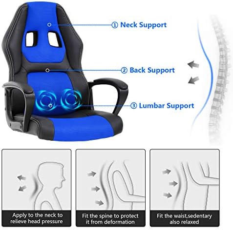 Dkeli Gaming Chair Computer Chair Office Chair Ergonomic High Back Massage PC Desk Chair with Lumbar Support & Padded Armrest Racing Style Cheap Adjustable Swivel Chair for Women Men Adult, Blue