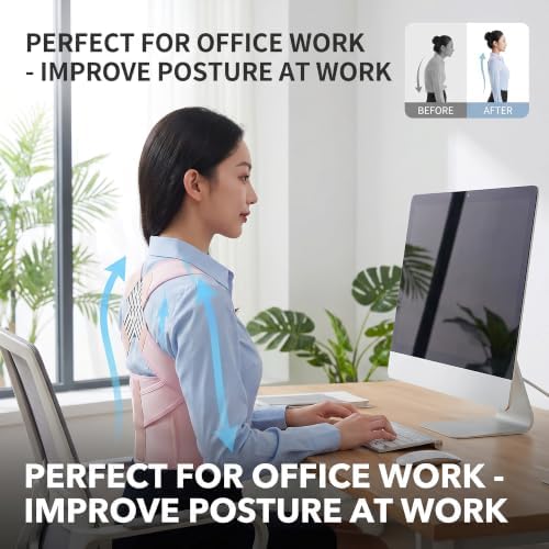 Transform Your Posture with the Back Brace Posture Corrector for Women - Adjustable Upper Support Brace for Neck, Shoulder & Back Straightener - Comfortable & Invisible for All-Day Wear! (Pink, Medium)