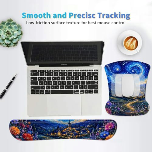 3-in-1 Ergonomic Memory Foam Keyboard Wrist Rest Pad Set, Galaxy Cat
