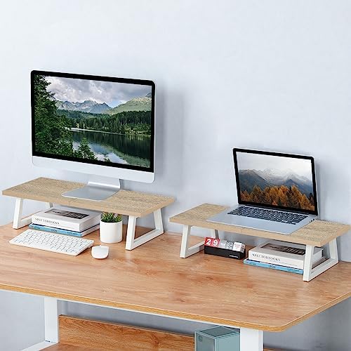 TEAMIX 24 inch Monitor Riser for Desk, Wood & Steel Computer/TV Stand Maple