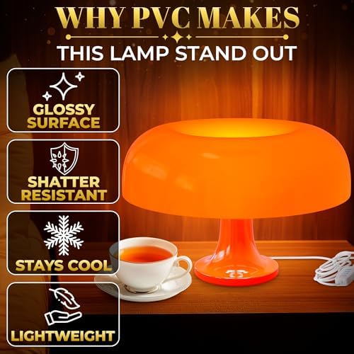 Orange Mushroom Table Lamp for Bedroom; ABS + PVC Build (not Glass)