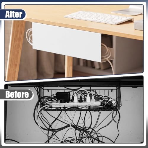 2 Pack Under Desk Cable Management Tray,Hold 11 lbs, 16 x 5 x 3 Inch, White