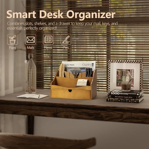 Rebee Vision Mail Organizer for Desk with 4-Slot Letter Home Decor, Yellow