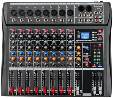 Depusheng Audio Mixer Professional 8 channel,DX8 Sound Board DJ Mixing Console System Interface USB MP3 Input Bluetooth 48V Phantom Power,Black, USB Audio Mixer for PC,for Studio Karaoke Live Music
