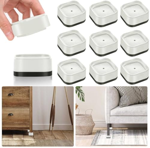 9 Pack Furniture Risers 1 Inch, Adjustable Bed Risers Heavy Duty for Table Desk Couch Chair Sofa Cabinet Bed Legs Dorm, Square Stackable Bed Raisers Blocks Lift Height 1", 2" or 3", White