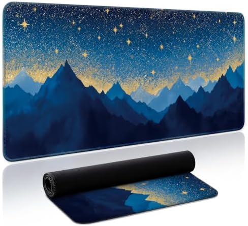 Aesthetic Desk Mat, Cute Starlit Peaks Desk Pad Protector for Work & Decor, 31.5" x 11.8", Pretty Non-Slip Extended Mouse Pad for Office or Home