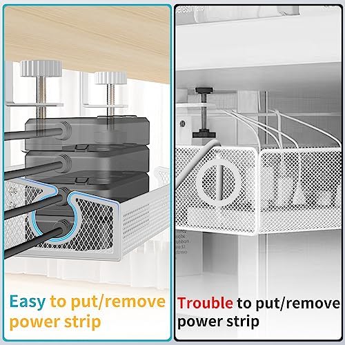Under Desk Cable Management Tray White, No Drill Desk Cable Management Organizer with Clamp for Desk Wire Management, PC Cord Organizer Accessories & Workspace Organizers for Office, Home(2 Pack)