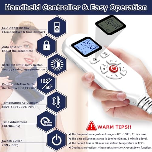 CAMECO Electric Neck Heating Pad for Pain Relief, 86℉-158℉ & 30S Heating Heated Neck Wrap Warmer for Soreness Stiffness, Super Soft Heated Scarf, Neck Heat Pad, Auto Shut-Off Timer, Gifts for Women