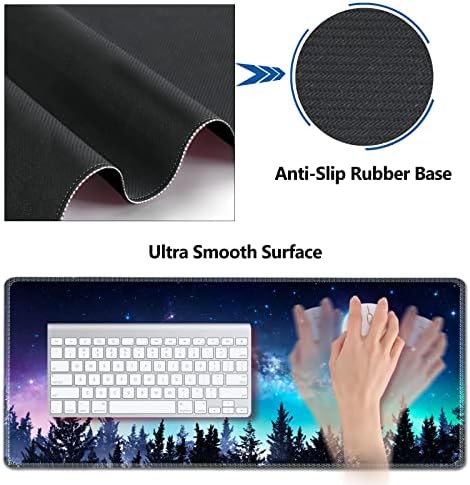 AIMSA Large Gaming Mouse Pad Set, Keyboard Wrist Rest Support + Extended Mouse Pad + Mouse Wrist Cushion + Coaster, Ergonomic Memory Foam Multifunctional Desk Mat 35x15.7inch (Forest Moon Sky)