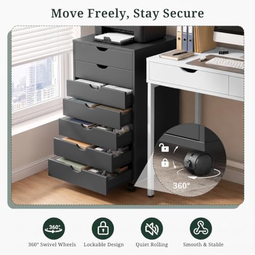 7 Drawer Mobile File Cabinet, Vertical Rolling Filing Cabinet