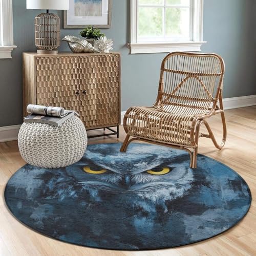 Home Decor Non Slip Kitchen Office Circle Rug, Machine Washable Modern Round Area Rug, Room Sofa Yoga Soft Round Carpet Fantasy Beautiful Owls Art, 36inch