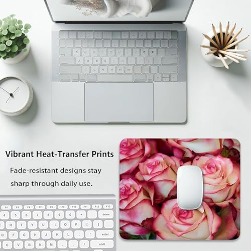Vintage Romantic Rose Flower Mouse Pad, Elegant Pink White Floral Desk Mat
