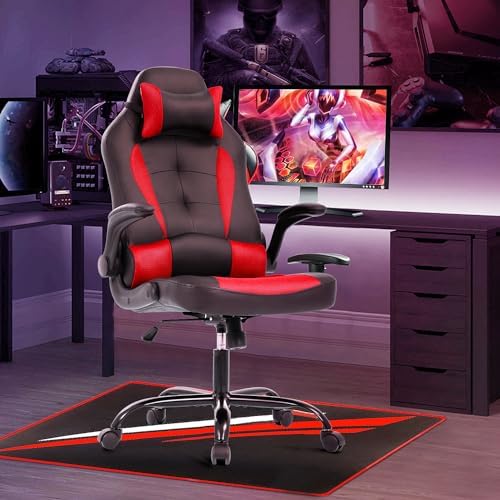 Office High Back Leather Gaming Chair, Comfortable Big and Tall, Height Adjustable Heavy Duty, Racing with Headrest & Lumbar Support (Red)