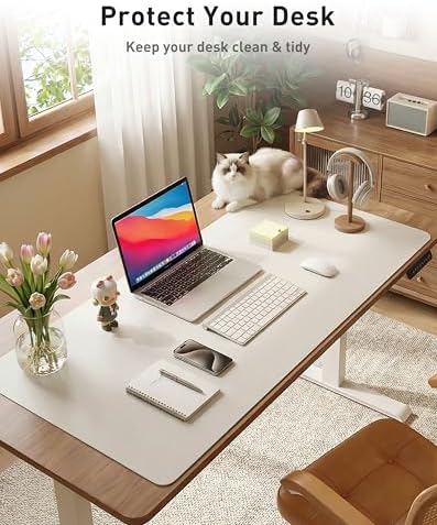 Aothia Faux Leather Desk Mat - Large Mouse Pad, Non-Slip PU Leather Blotter, Waterproof Writing Surface for Office and Home (Barely Grey, 40" x 24")