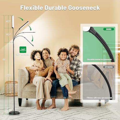 Yikuneng Dimmable LED Floor Lamp, Super Bright Reading Lamps Floor Standing lamp with Remote & Touch Control, Stepless Dimming & 2700K-6500K Color Temperature, for Living Room Bedroom Office, Black