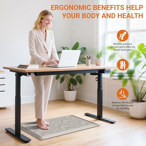 Mattitude 4/5 Inch Kitchen Mat, 20x32in Heavy Duty Ergonomic Comfort Foam Standing Desk Mat, Waterproof Non-Slip Standing Mats and Rugs for Kitchen, Office, Khaki