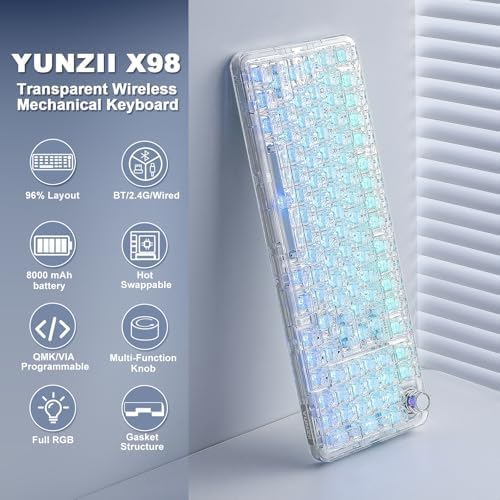 YUNZII X98 Wireless Mechanical Keyboard with Knob (White, Crystal Switch)