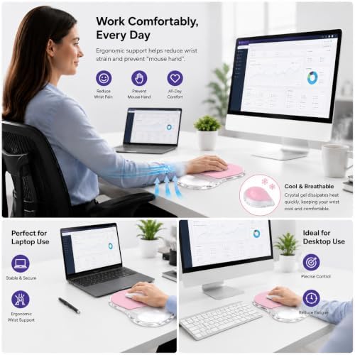 Cute Pink Gel Mouse Pad with Wrist Support, Ergonomic Cooling Wrist Pad