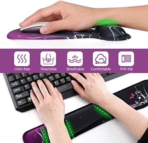 ToLuLu Keyboard Wrist Rest Pad Ergonomic Mouse Pad Set, Mouse Pad for Computer Laptop, Non Slip Mousepad Keyboard Wrist Support with Raised Memory Foam for Easy Typing Pain Relief, Purple Butterfly