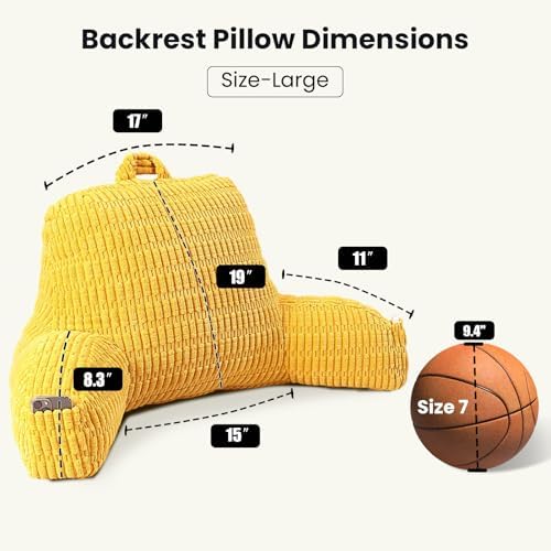 Large Reading Pillow for Sitting Up with Arms,Yellow Corduroy