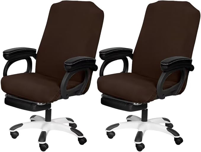 SARAFLORA 2 Pack Office Chair Cover, Stretchable Desk Chair Cover Removable Computer Chair Cover for Office Chair with Zipper Universal Spandex Rotating Chair Cover Anti-dust Chair Slipcover,Brown