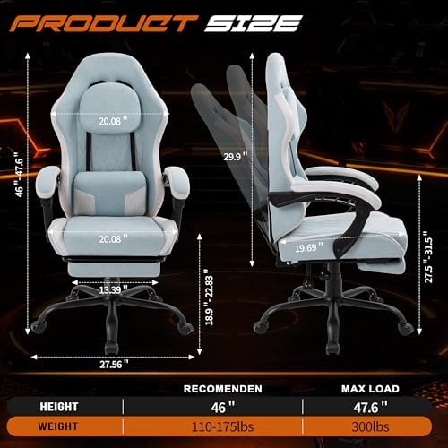 Shintenchi Gaming Chair, Ergonomic Office Chair with Footrest, Lumbar Support and Linkage Armrests, Swive Home Video Game Chairs for Adults, Blue