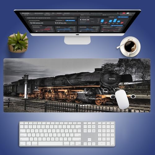 Old Train At Railway Station Mouse Pad, Vintage Steam Locomotive Desk Mat
