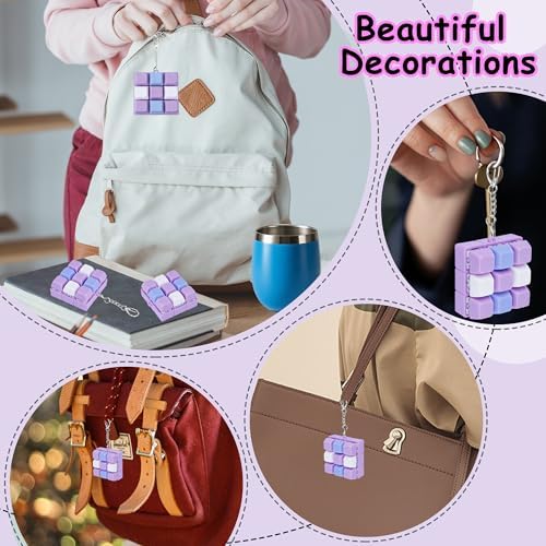 Keyboard Fidget Toy, Keyboard Fidget Keychain 9-in-1 Keyboard Decompression Button Finger Clicker Toys Stress Relief Fidget Gifts (3 Colors- Blue White Purple)