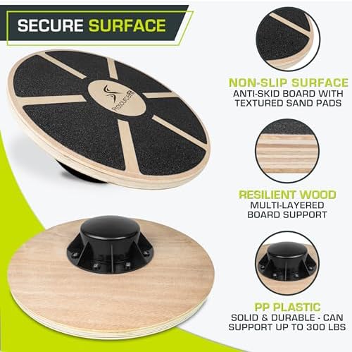 ProsourceFit Wooden Balance Board Non-Slip Wobble Core Trainer 15.75in (39.5cm) Diameter with 360 Rotation for Stability Training, Full Body Exercises, Physical Therapy