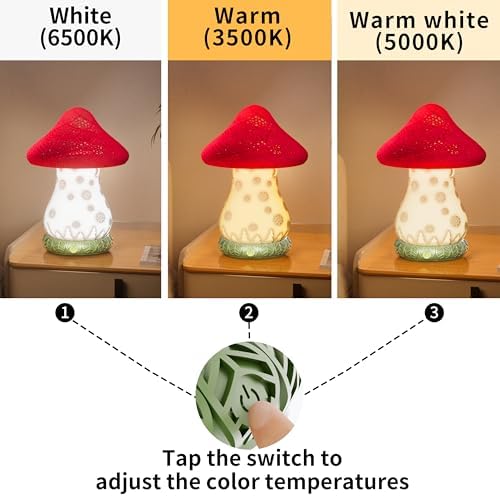 Cordless Mushroom Lamp - Rechargeable Touch Lamp for Nightstand, 3 Color Temperature Bedside Lamp with Rotating Castle Shade, Battery Operated Small Lamp for Bedroom, Nursery, Kids Room