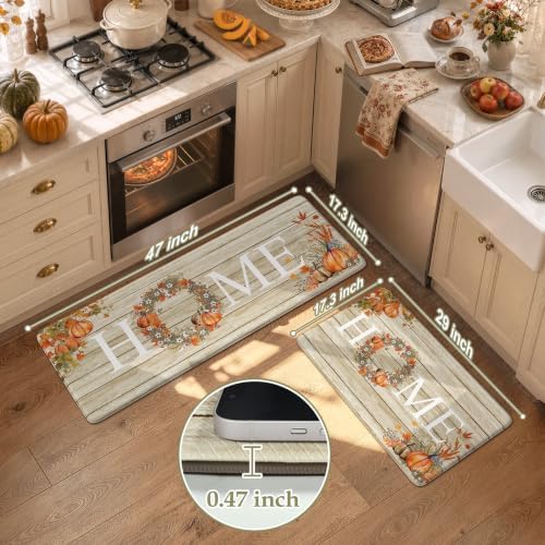 KIMODE Fall Kitchen Mat Anti Fatigue Cushioned Kitchen Rugs Sets of 2 Decor