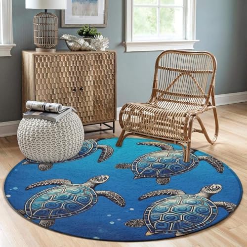 Fashion Round Area Rug Large Non Slip Carpet Unisex Home Decor Mat Tribal Sea Turtles