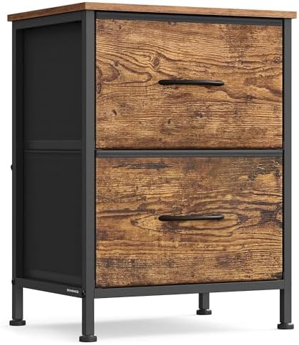 SONGMICS Nightstand with 2 Fabric Drawers, Bedside Table, Side End Table
