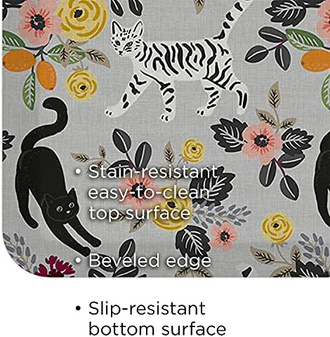GelPro Designer Cushioned Anti-Fatigue Comfort Floor Mat, Padded Stain-Resistant, Waterproof, Non-Slip Comfort Padded Desk/Office Mat, 20 x 32, Funky Feline Grey Tabby