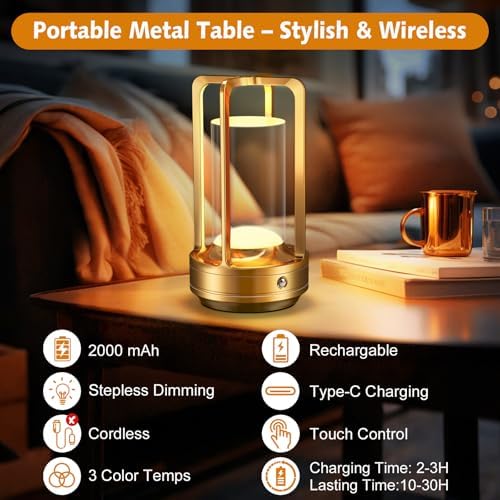 Rechargeable Table Lamp for Outdoor Indoor Portable Lamp with 3 Colors