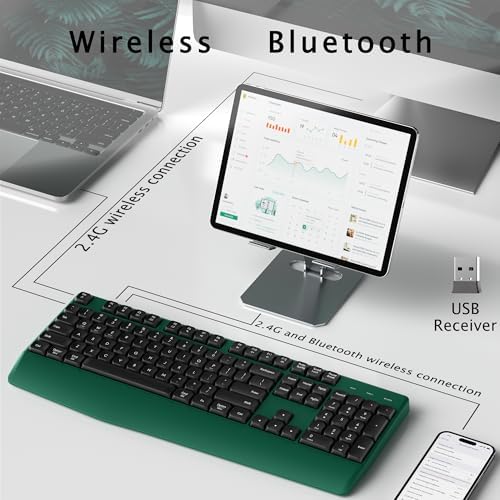 Links9+ Ergonomic Wireless Bluetooth Keyboard with Wrist Rest(Green)