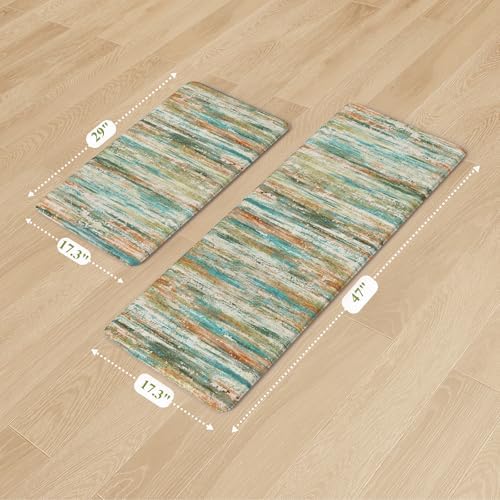 KIMODE Kitchen Mats Cushioned Anti Fatigue,Cyan Abstract Farmhouse Rugs