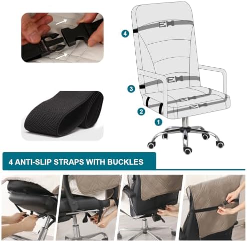 Turquoize Waterproof Office Chair Cover with Armrest Covers Computer Desk Chair Cover Office Chair Protector with Arms Office Chair Seat Cover Slipcover with Anti-Slip Buckle for Home Office, Taupe