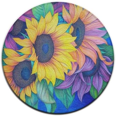Room Sofa Yoga Soft Round Carpet, Home Decor Non Slip Kitchen Office Circle Rug, Machine Washable Modern Round Area Rug Colorful Sunflower, 36inch