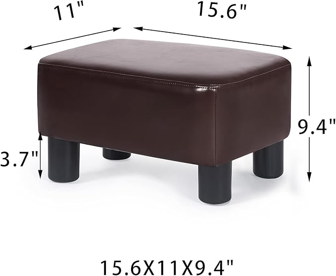 Joveco Small Footstool Ottoman Footrest Modern Rectangular Padded Seat for Living Room Bedroom (Brown PU Leather)