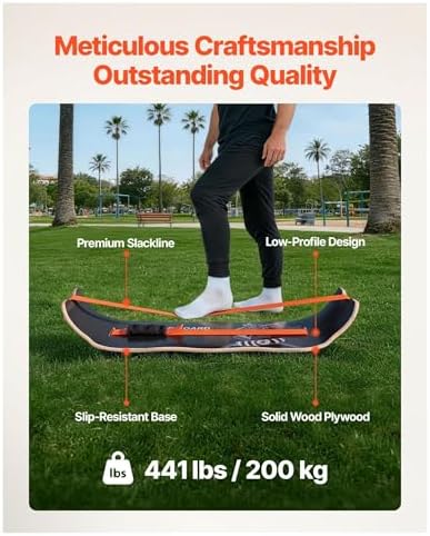 Balance Board for Adults, Wooden Wobble Board Trainer, Standing Desk Exercise Equipment, Yoga & Pilates, Compact Home Gym, Black & Orange