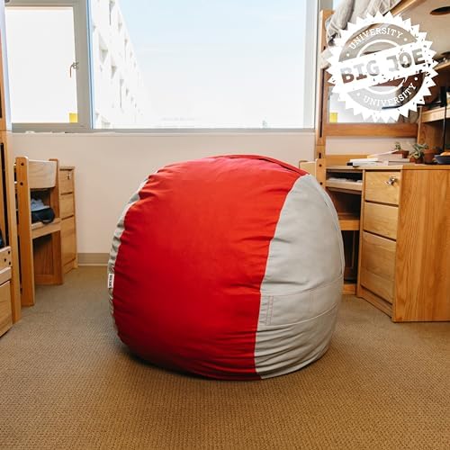 Big Joe Fuf 4Ft Foam Bean Bag Chair with Removable Cover for Kids, Teens, Collegiate Scarlet/Gray Velveteen, Durable Woven Polyester, 4 Foot Large Reading and Gaming Seat